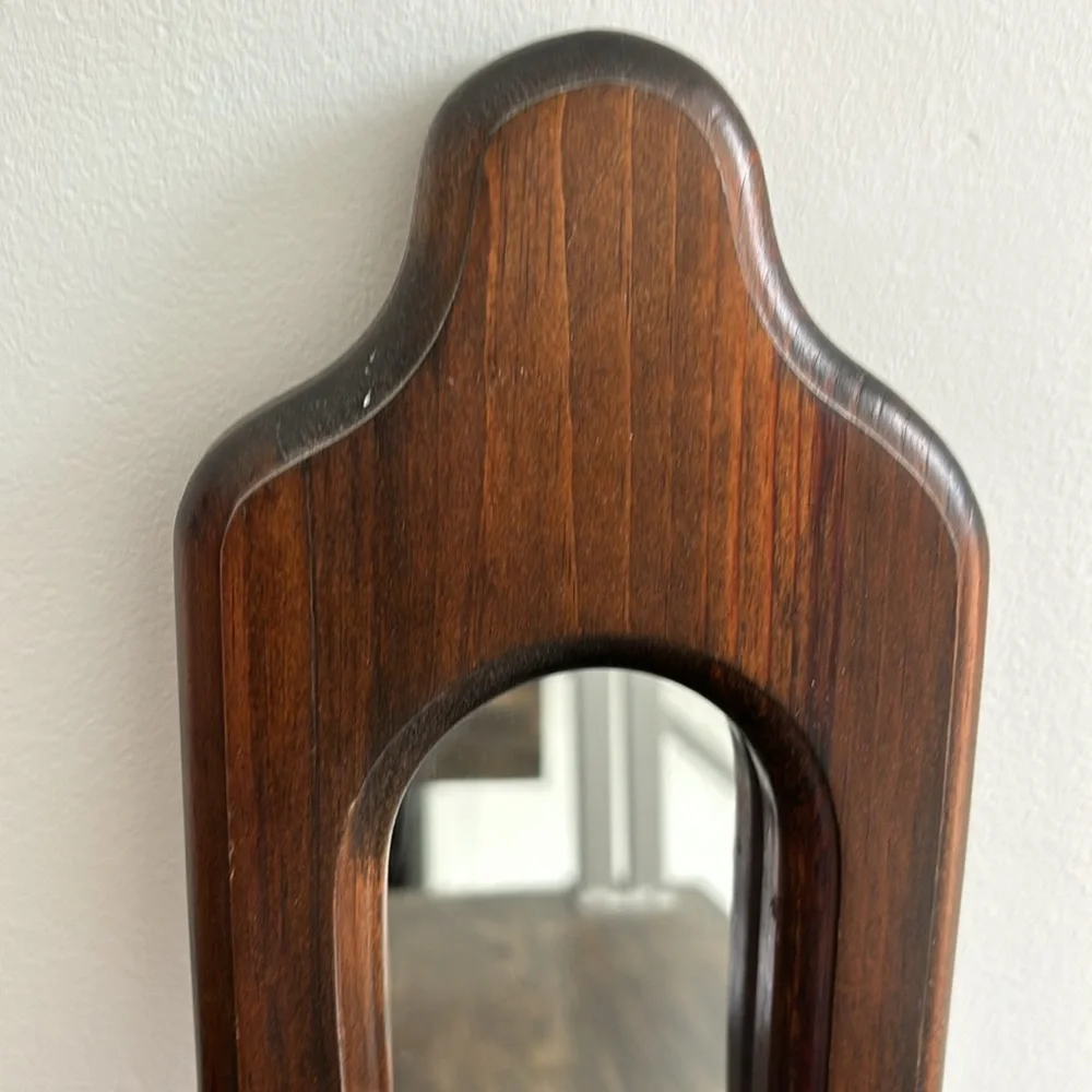 Vintage wood wall sconce with mirror, small nook to hold things, 15x5 inches